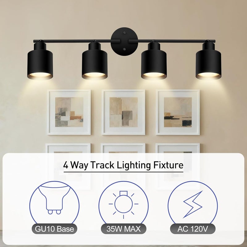 BoostArea Store 4-Light Led Track Lighting,Black Ceiling Lighting Fixtures,Wall Sconces Ceiling Spotlight with Foldable Light Arms for Kitchen, Closet, Bedroom,GU10 Socket, Bulbs Not Included - Image 3